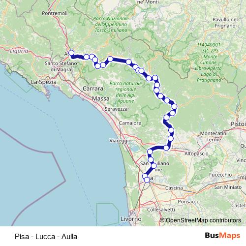 Pisa - Lucca - Aulla rail Line Map