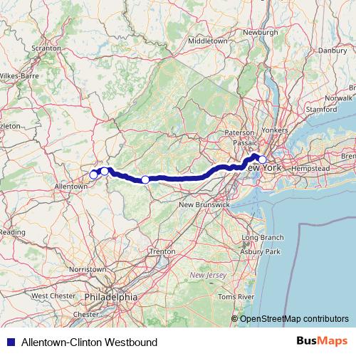 Allentown-Clinton Westbound bus Line Map