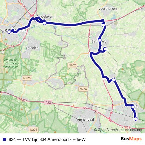 834 bus Line Map