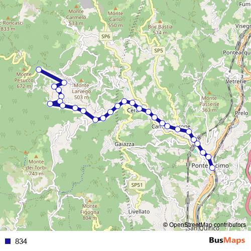 834 bus Line Map