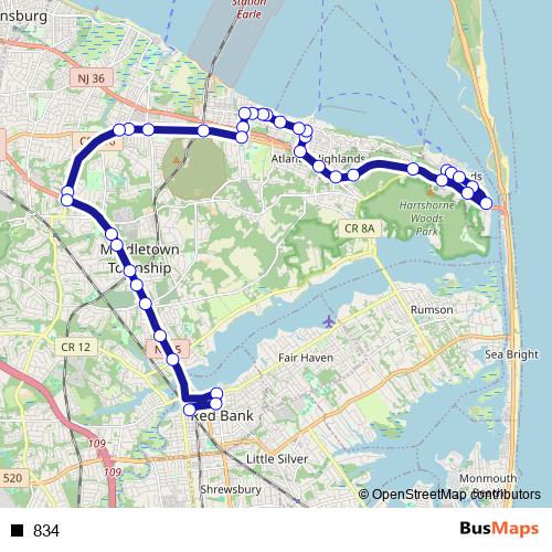 834 bus Line Map