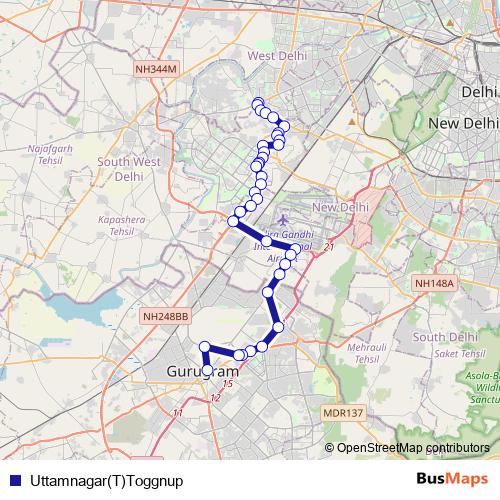 Uttamnagar(T)Toggnup bus Line Map