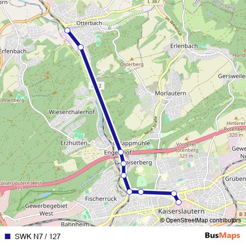 SWK N7 / 127 bus Line Map