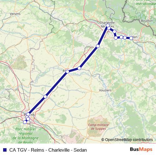 CA TGV - Reims - Charleville - Sedan bus Line Map