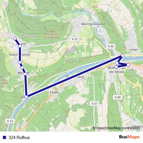324 Rufbus bus Line Map