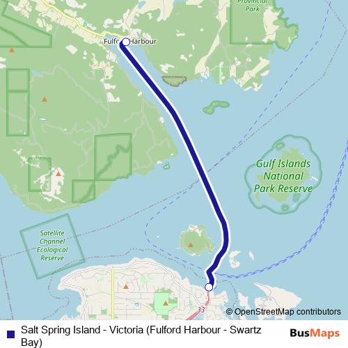 Salt Spring Island - Victoria (Fulford Harbour - Swartz Bay) ferry Line Map
