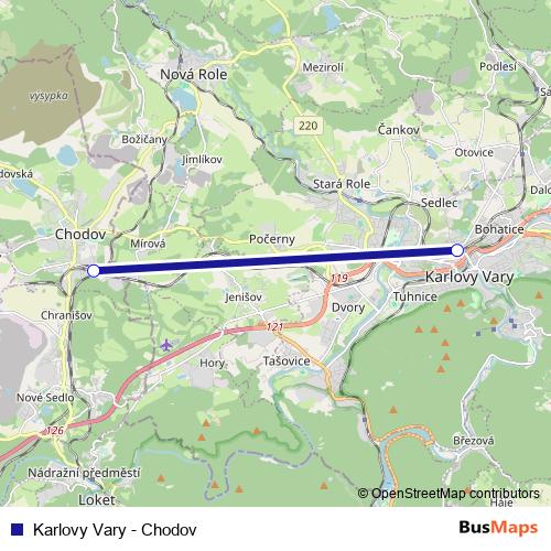 Karlovy Vary - Chodov rail Line Map