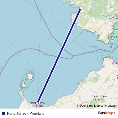 Porto Torres - Propriano ferry Line Map