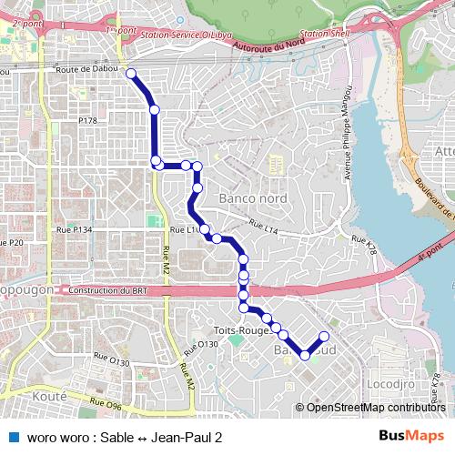 woro woro : Sable ↔ Jean-Paul 2 bus Line Map