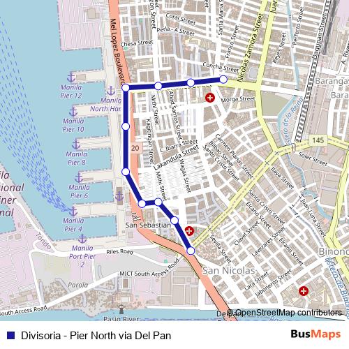 Divisoria - Pier North via Del Pan bus Line Map