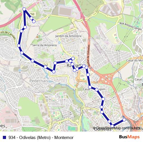 934 - Odivelas (Metro) - Montemor bus Line Map