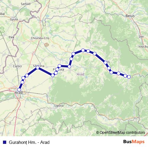 Gurahonţ Hm. - Arad rail Line Map