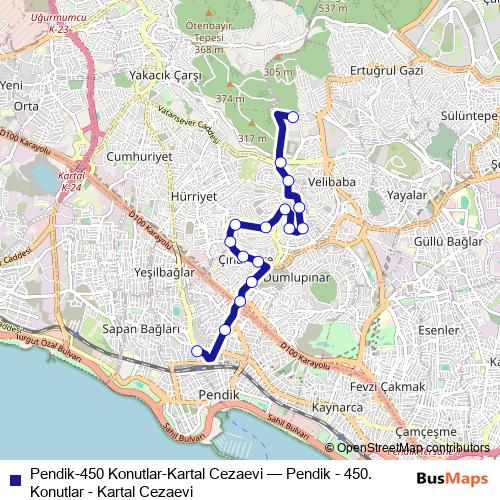 Pendik-450 Konutlar-Kartal Cezaevi bus Line Map