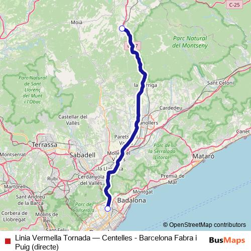 Linia Vermella Tornada bus Line Map