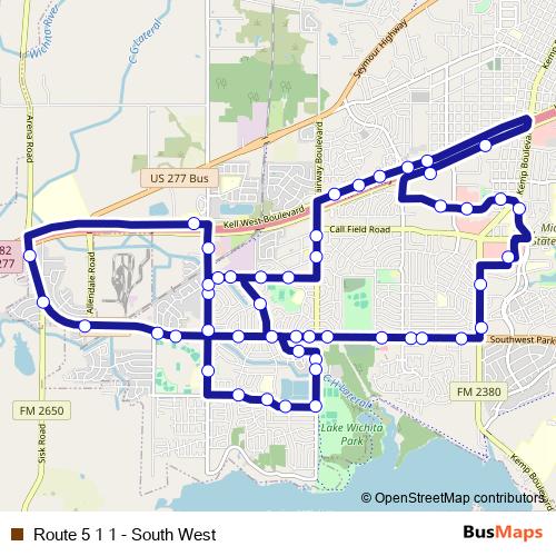 Route 5 1 1 - South West bus Line Map