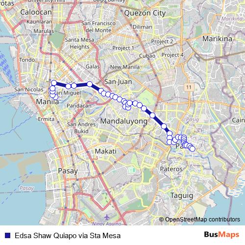 Edsa Shaw Quiapo via Sta Mesa bus Line Map