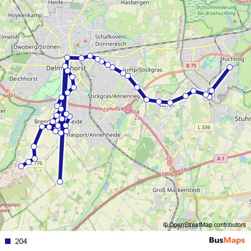 204 bus Line Map