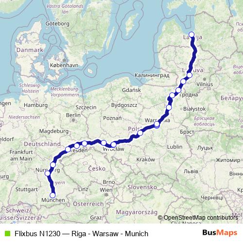Flixbus N1230 bus Line Map