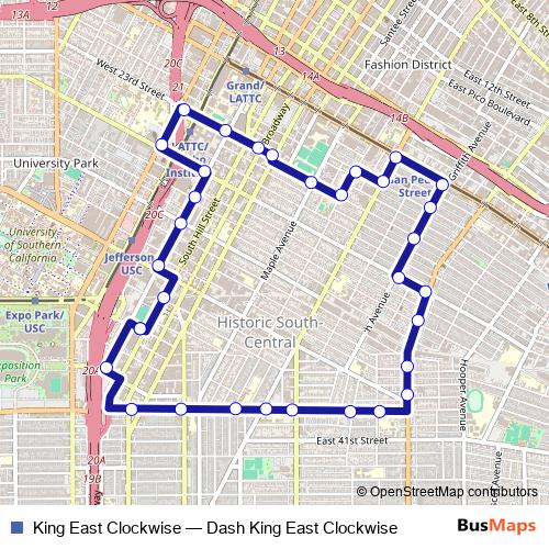 King East Clockwise bus Line Map