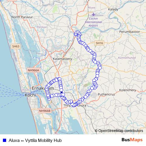 Aluva ↔ Vyttila Mobility Hub bus Line Map