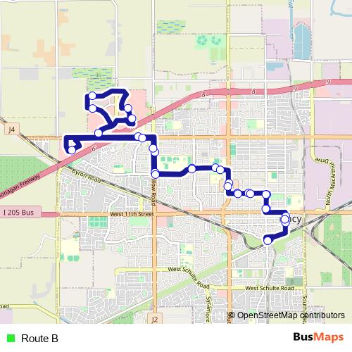 Route B bus Line Map