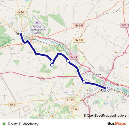 Route B Weekday bus Line Map