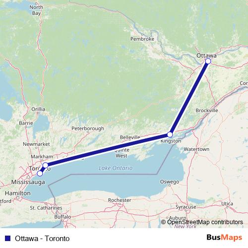 Ottawa - Toronto bus Line Map