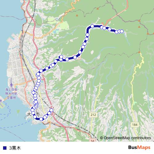 3黒木 bus Line Map