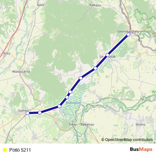 Pótló 5211 bus Line Map