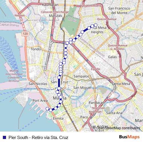 Pier South - Retiro via Sta. Cruz bus Line Map