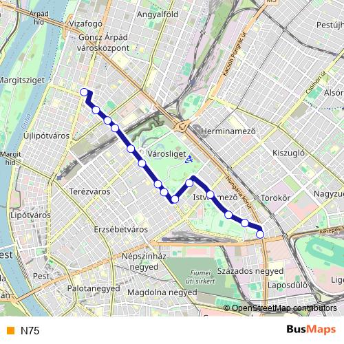 N75 trolleybus Line Map