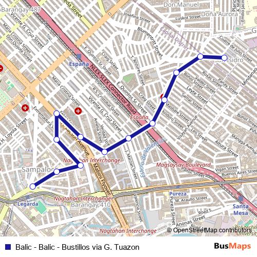 Balic - Balic - Bustillos via G. Tuazon bus Line Map