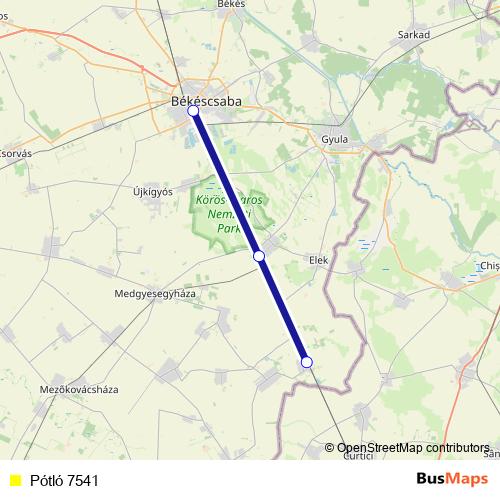Pótló 7541 bus Line Map
