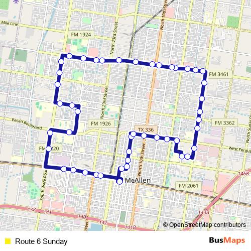 Route 6 Sunday bus Line Map