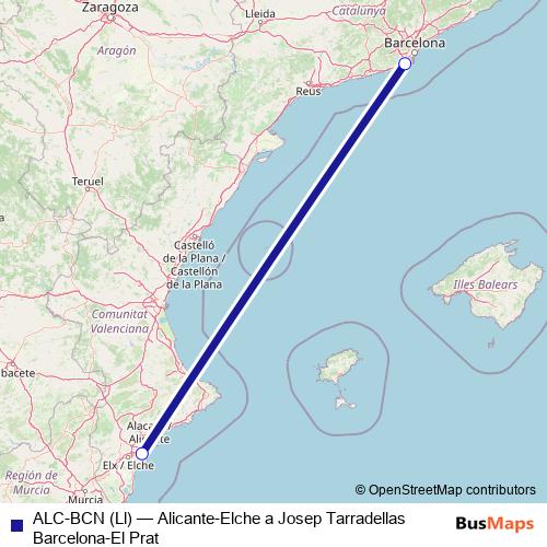 ALC-BCN (Ll) air Line Map