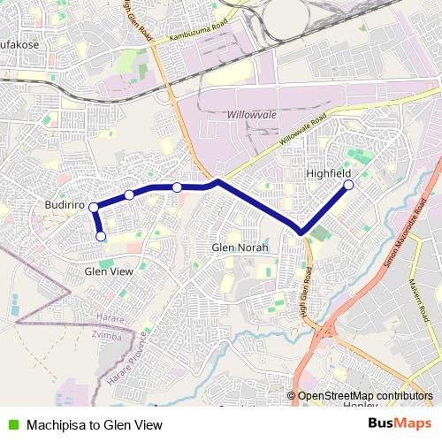 Machipisa to Glen View bus Line Map