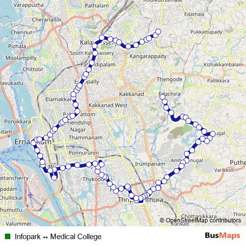 Infopark ↔ Medical College bus Line Map