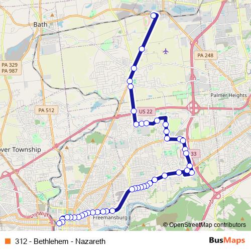 312 - Bethlehem - Nazareth bus Line Map