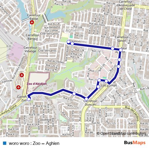 woro woro : Zoo ↔ Aghien bus Line Map
