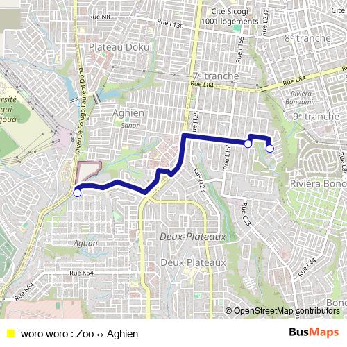 woro woro : Zoo ↔ Aghien bus Line Map