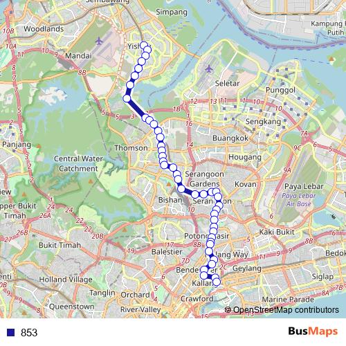 853 bus Line Map