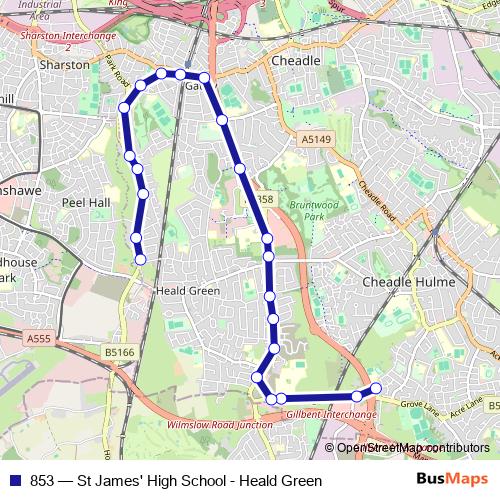 853 bus Line Map