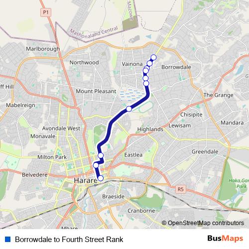 Borrowdale to Fourth Street Rank bus Line Map