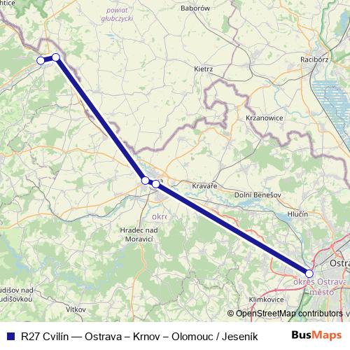 R27 Cvilín rail Line Map
