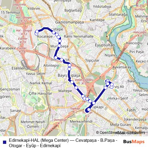 Edirnekapi-HAL (Mega Center) bus Line Map