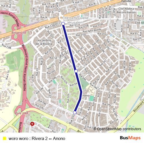 woro woro : Rivera 2 ↔ Anono bus Line Map