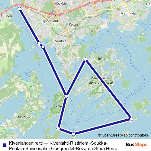Kivenlahden reitti ferry Line Map