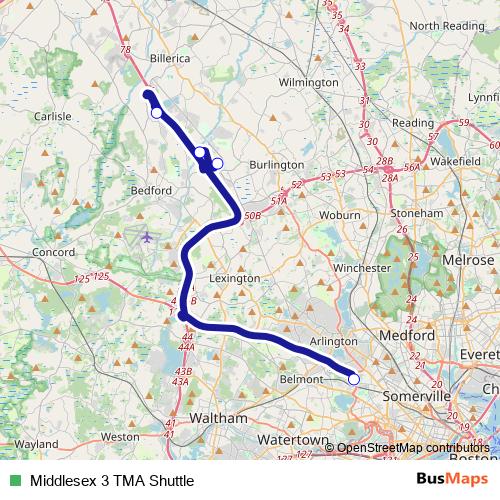 Middlesex 3 TMA Shuttle bus Line Map