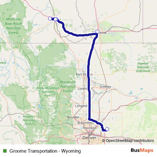 Groome Transportation - Wyoming bus Line Map