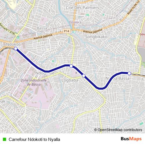 Carrefour Ndokoti to Nyalla bus Line Map